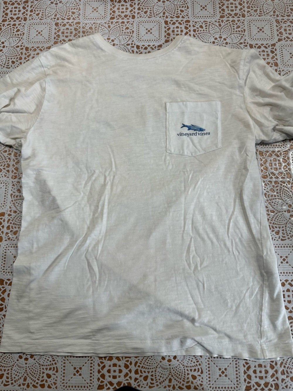 Vineyard Vines Men's Cream Short Sleeve Pocket Tee with Navy Whale